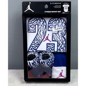 Nike Jordan Infant Set 6-12 Mos 23 Blue Embroidered One Pc Bodysuit Booties Hat
